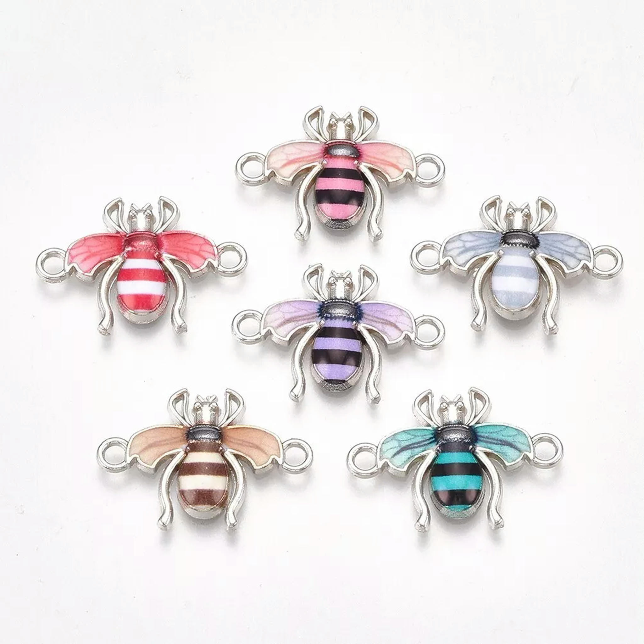 U8MO 100Pcs Alloy Links connectors with Enamel Bee Platinum Jewelry Making 16x22.5mm
