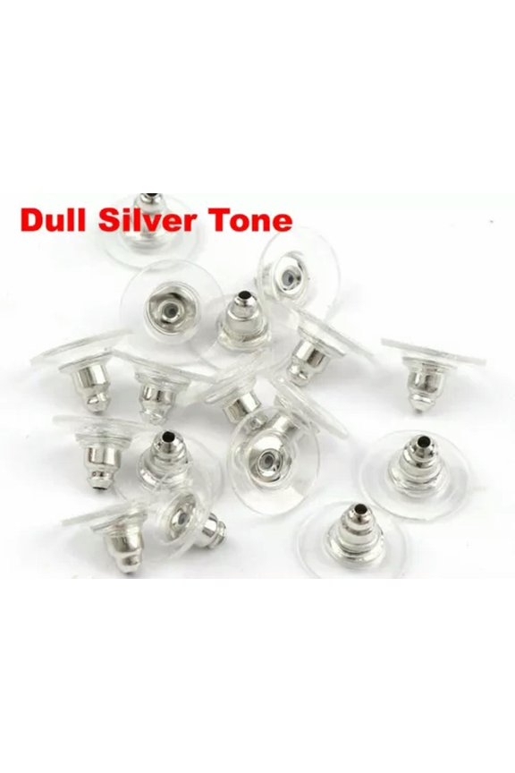 100Pcs Ear Studs Back Stoppers Ear Post Bullet Plug with Cap Jewelry Finding-Dull Silver Tone