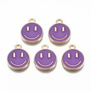 U8MO 100Pcs Flat Round Light Gold Alloy Enamel Charms For Jewelry Making 14.5x12mm-Medium Violet Red