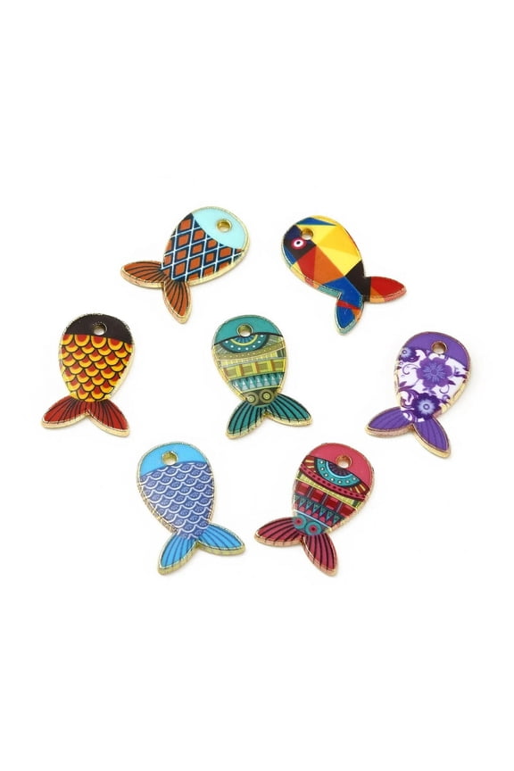 100Pcs Light Gold Alloy Printed Fish Charm Pendants For Jewelry Making 19x12.5mm