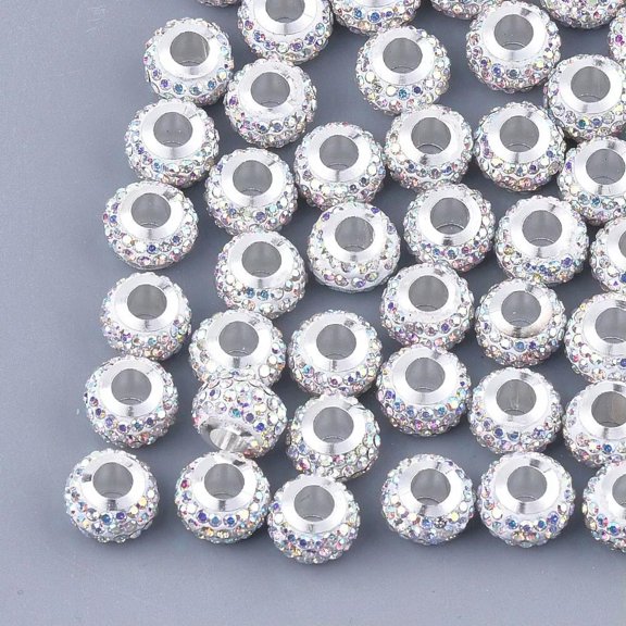 U8MO 100Pcs Rondelle Crystal AB Color Polymer Clay Rhinestones European Beads 11x8mm