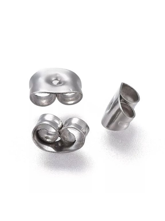 100Pcs Stainless Steel Ear Nuts Earring Backs Stainless Steel Color 6x4.5x3mm