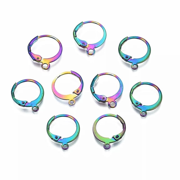 U8MO 100Pcs Stainless Steel Rainbow Leverback Earring Finding Ear Wire with Loop 15mm