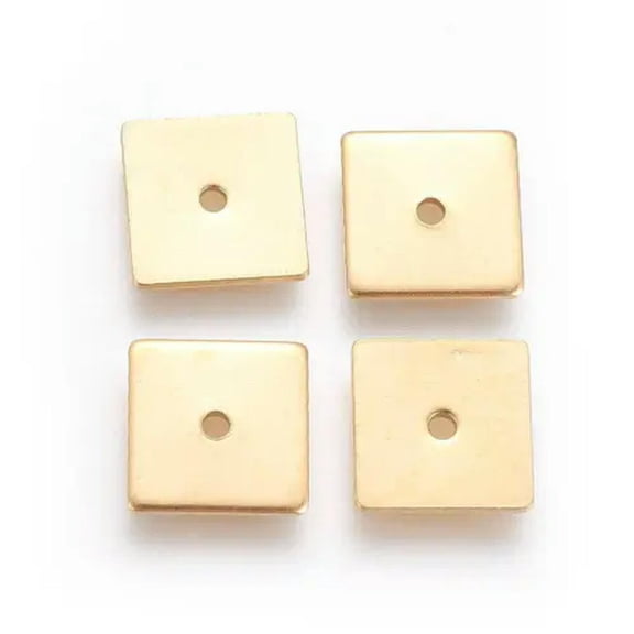 U8MO 100Pcs Stainless Steel Spacer Beads Square For DIY Crafts Jewelry Making 6-8mm-Golden-6x6x0.9mm, Hole: 1.2mm