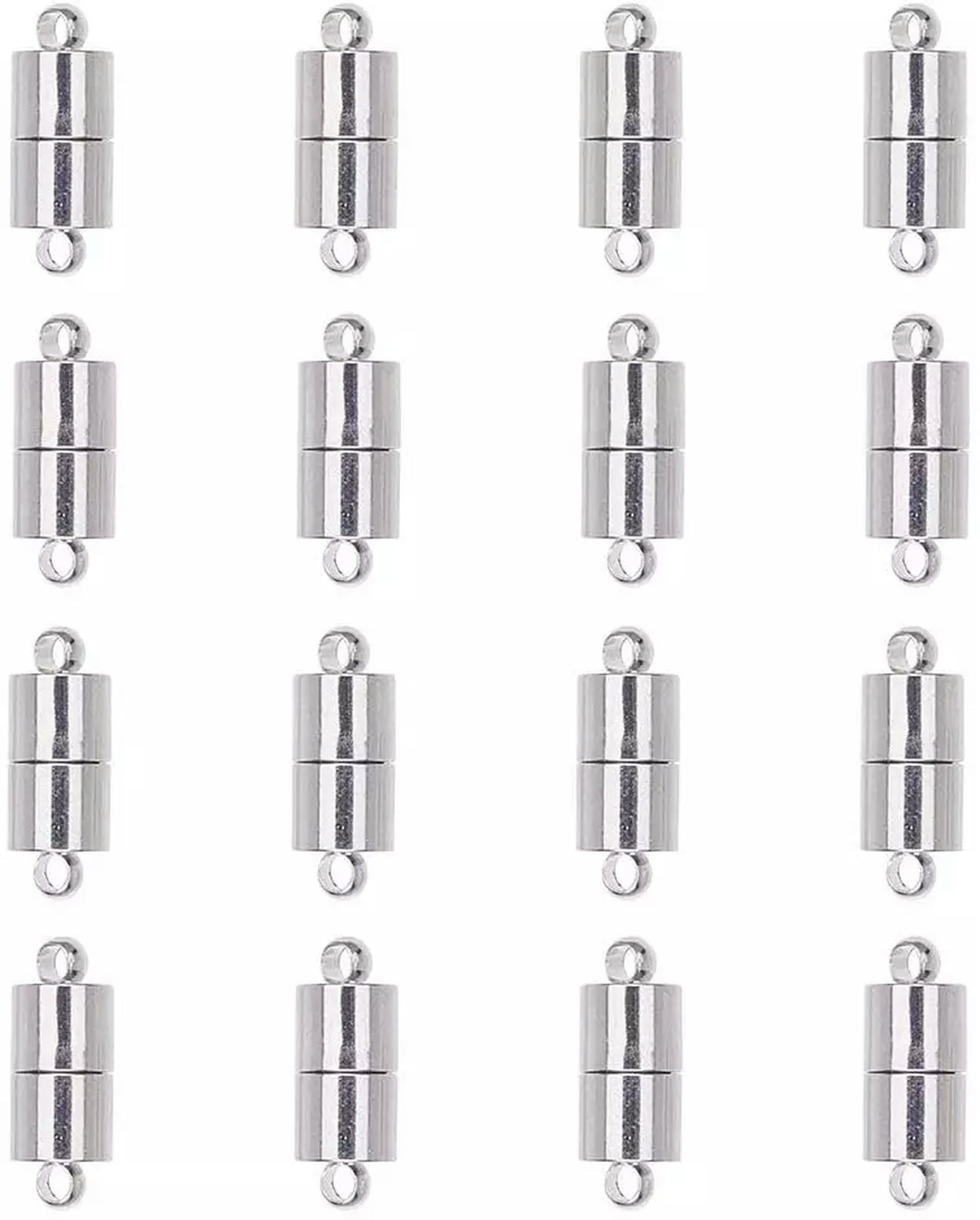 U8MO 100Sets Platinum Color Brass Round Tube Magnetic Hematite Clasps Catches 16x6mm