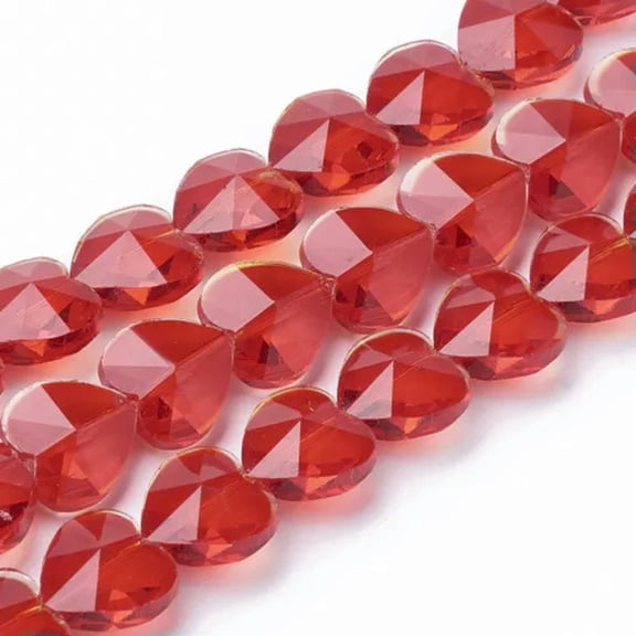 U8MO 100pc 10mm 14mm Heart Faceted Transparent Glass Beads Crystal Loose Spacer Beads-Red-14mm