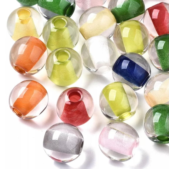 U8MO 100pc 20mm Round Transparent Inside Resin European Large Hole Beads Slide Charms