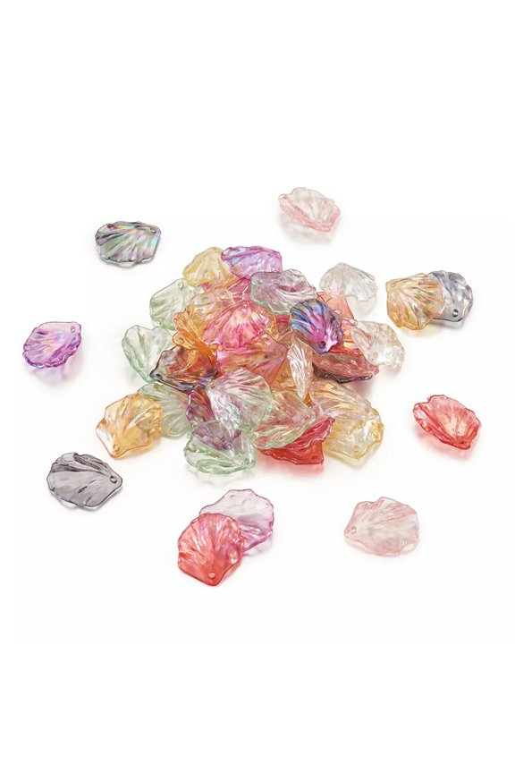 100pc Colorful Transparent Acrylic Leaf Pendants Mini Dangle Charm Craft 19x17mm