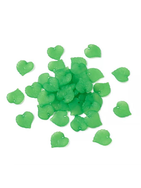 100pc Green Transparent Acrylic Leaf Pendants Frosted Mini Dangle Charms 16x15mm