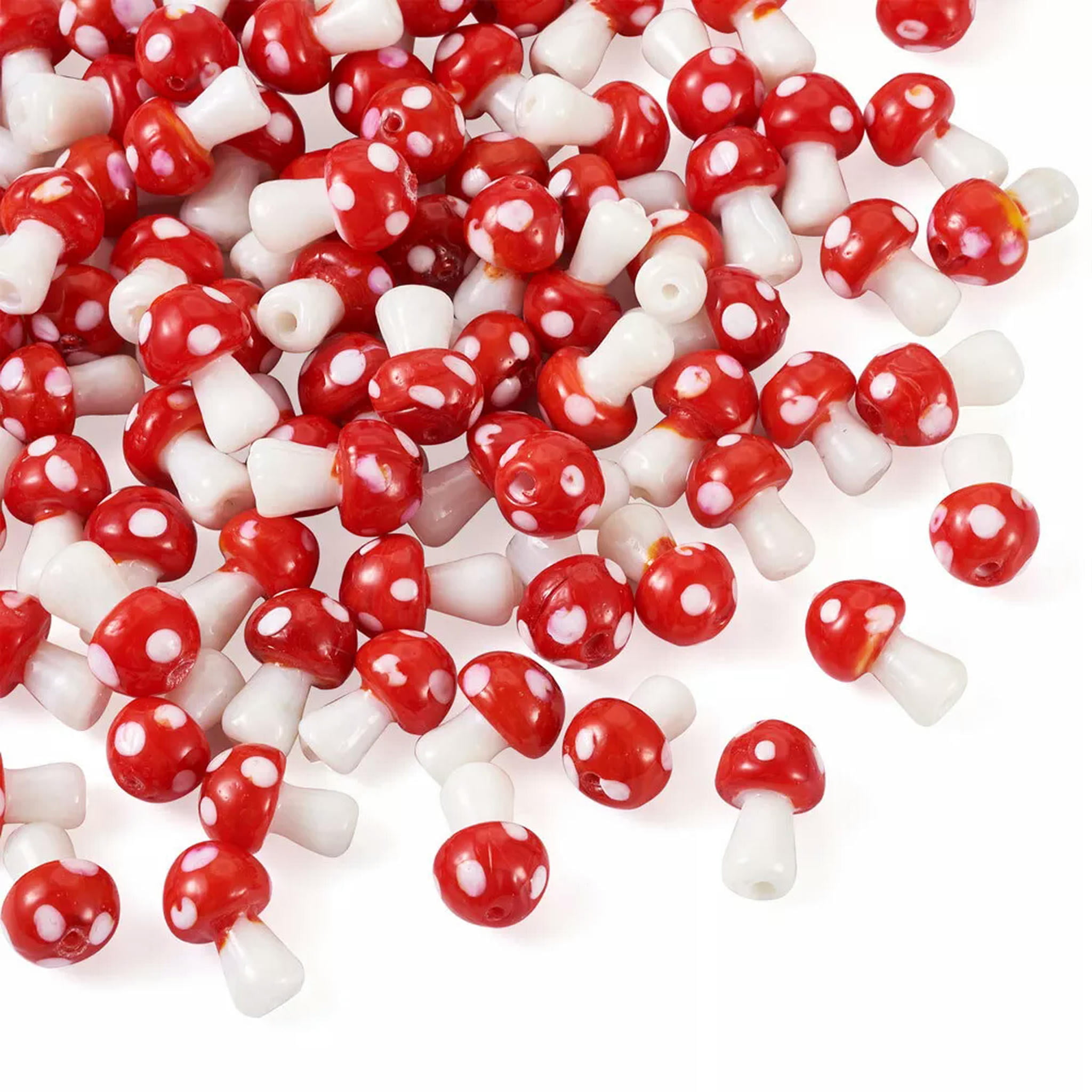 U8MO 100pc Red Mushroom Handmade Lampwork Glass Beads Smooth Cute Loose Spacer 16mm