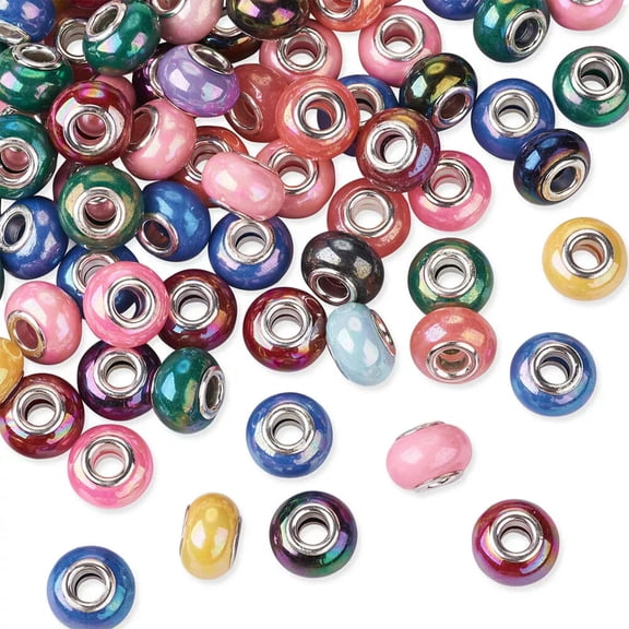 U8MO 100pc Rondelle Resin European Large Hole Beads Mini AB Color Slide Charms 14x9mm