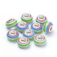 thumbnail image 1 of U8MO 100pcs 14mm Rondelle Resin European Large Hole Beads Rainbow Stripe Slide Charms-Lime Green, 1 of 2