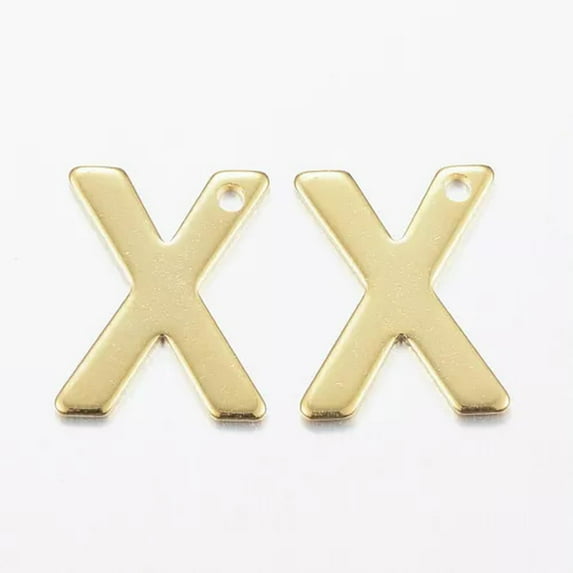 U8MO 100pcs 304 Golden Stainless Steel Charms Metal Alphabet A~Z Pendants 11x6~12mm-X