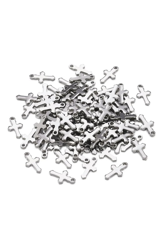 100pcs 304 Stainless Steel Cross Charms Smooth Mini Metal Pendants Craft 12x7mm