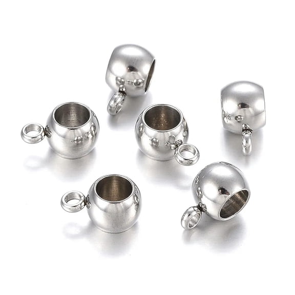 U8MO 100pcs 304 Stainless Steel Hanger Rondelle Links Metal Smooth Bail Beads 9x6mm