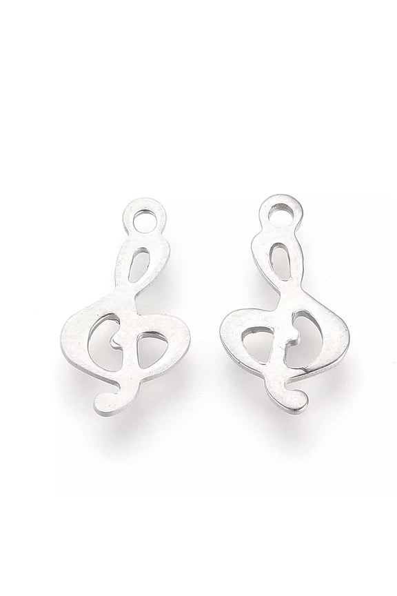 100pcs 304 Stainless Steel Musical Note Pendants Treble Clef Charms Smooth 15mm