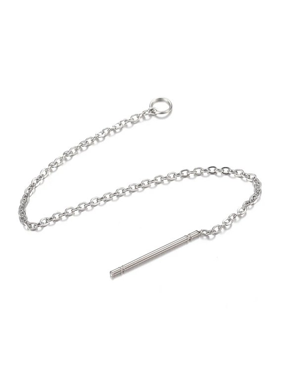 100pcs 304 Stainless Steel Pull Through Threader Earring Chains Stick Loop 100mm