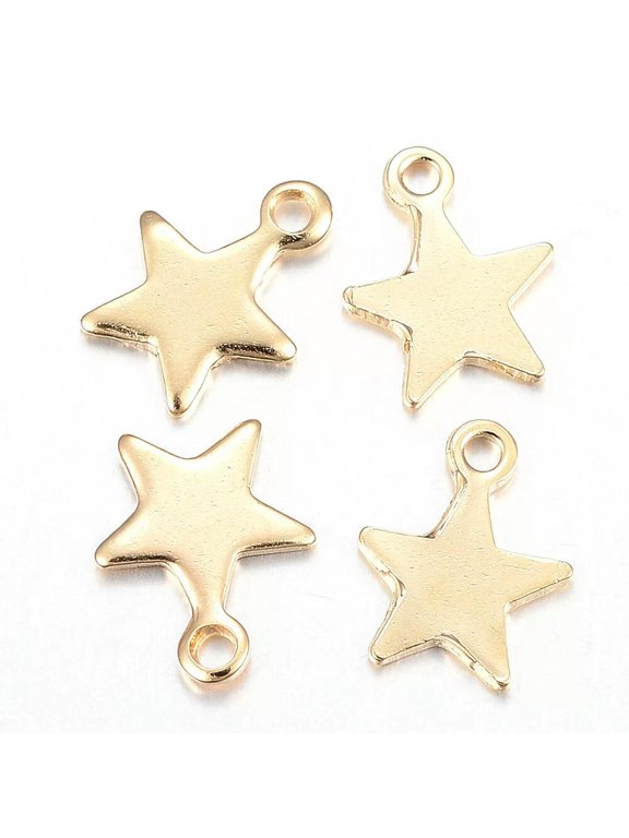 100pcs 304 Stainless Steel Star Charms Mini Metal Dangle Pendants Golden 10x8mm