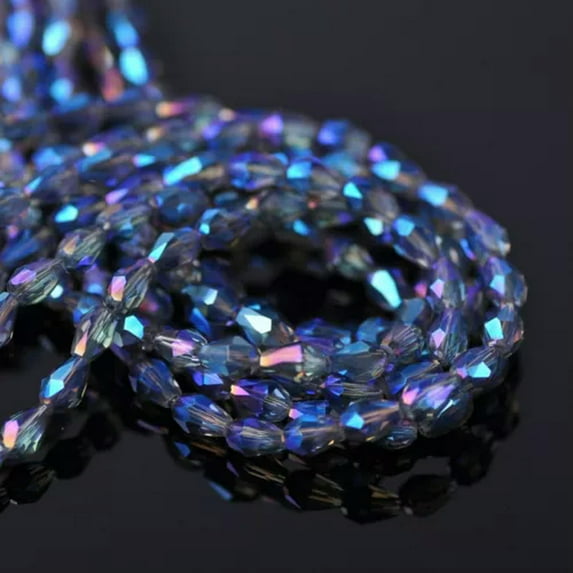 U8MO 100pcs 5x3mm Small Teardrop Faceted Crystal Glass Losse Beads Bulk Wholesale Lot-115# Blue Colorized