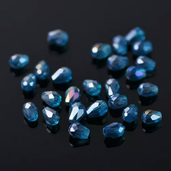 U8MO 100pcs 5x3mm Small Teardrop Faceted Crystal Glass Losse Beads Bulk Wholesale Lot-154# Peacock Blue AB