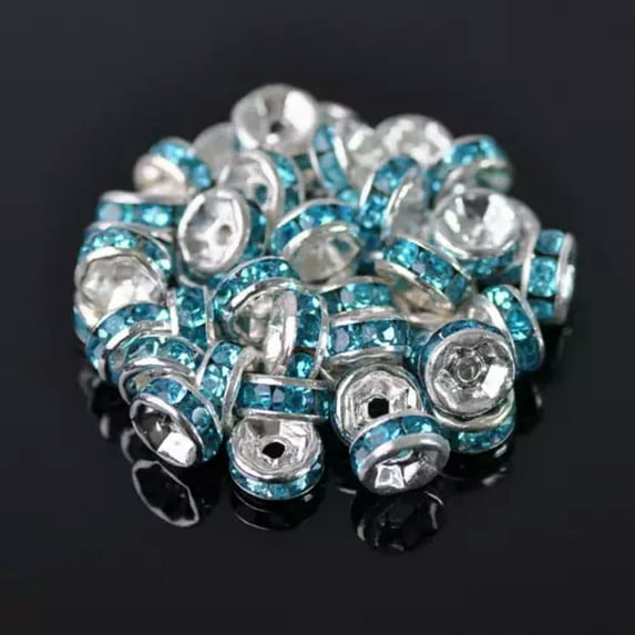 U8MO 100pcs 6mm Wholesale Crystal Metal & Rhinestones Rondelle Loose Spacer Beads-#13 Lake Blue
