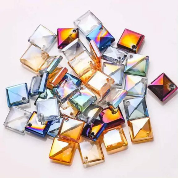 U8MO 100pcs 8mm Square Faceted Crystal Glass Loose Pendants Beads for Jewelry Making-Random Mixed