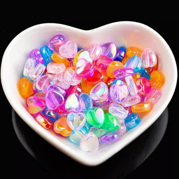 U8MO 100pcs 9x8mm Heart Shape Resin Plastic Loose Beads Lot for Jewelry Making-Random Mixed