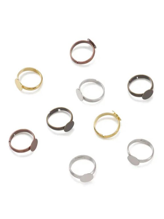 100pcs Adjustable Brass Ring Blanks w/ 8mm Round Glue Pad Craft Findings 14x3mm-Mixed Color