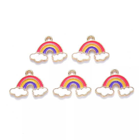 U8MO 100pcs Alloy Enamel Rainbow Pendants Mini Colorful Metal Dangle Charms 14x18.5mm