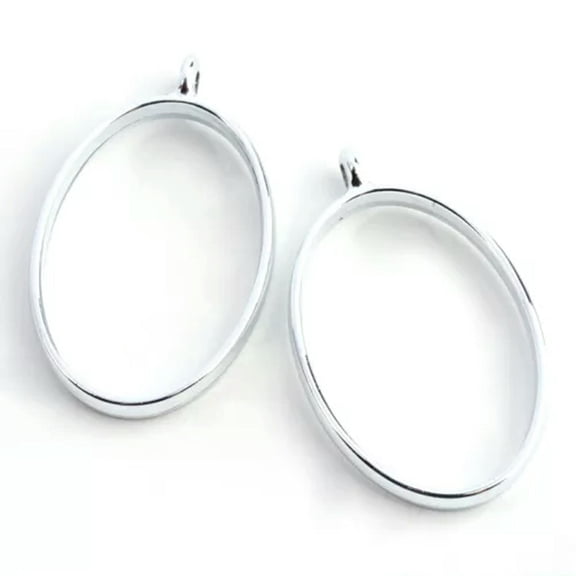 U8MO 100pcs Alloy Oval Open Back Bezel Pendants Nickel Free Hollow Charms 39x23.8mm-Platinum