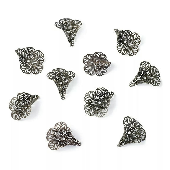 U8MO 100pcs Antique Bronze Brass Big Flower Bead Caps Filigree 3-Petal Findings 29mm