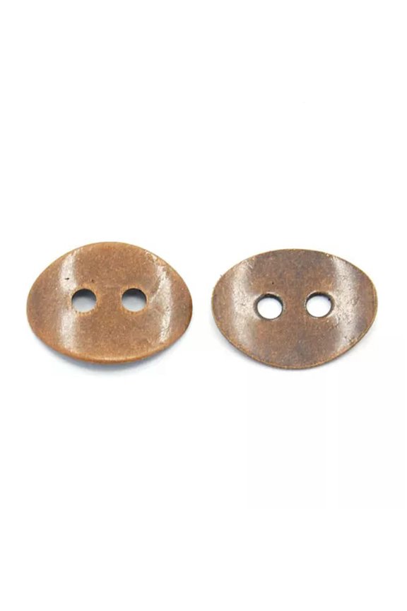 100pcs Brass Curved Oval Buttons Smooth Leather Wrap Bracelet Clasps 2-Hole 14mm-Red Copper