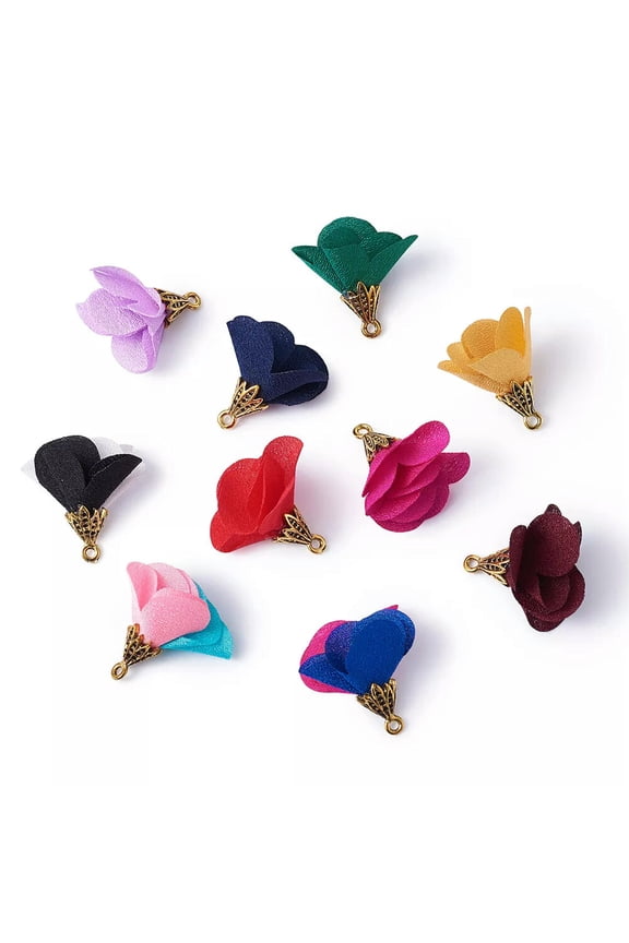 100pcs Cloth Fabric Flower Pendants Mini Dangle Charms DIY Jewelry Craft 25x24mm
