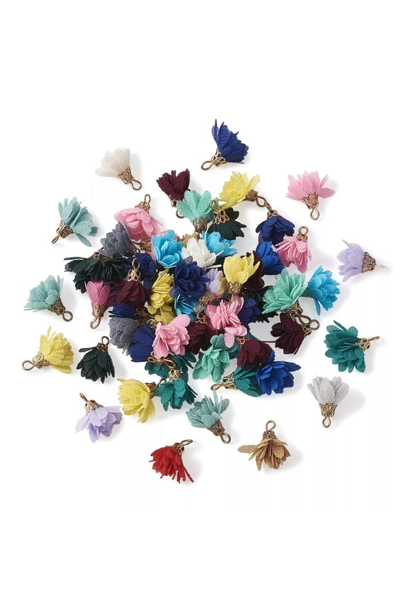 100pcs Cloth Flower Pendants Decoration Dangle Charms Mini Hang Ornament 17~18mm