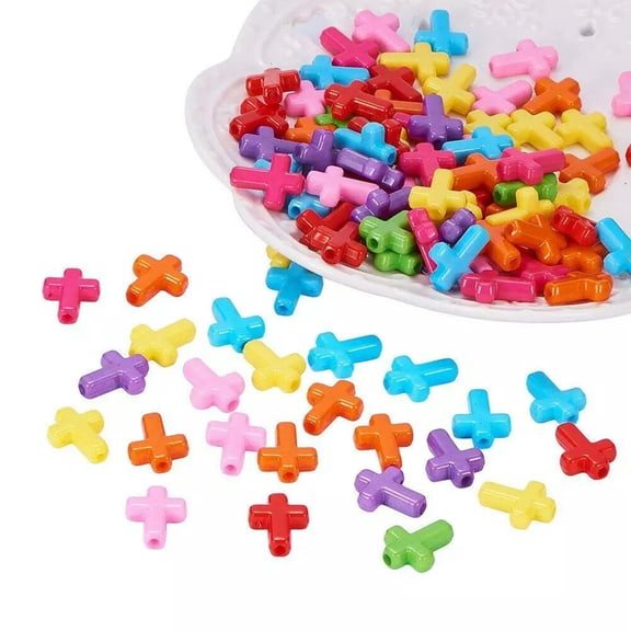 U8MO 100pcs Colorful Chunky Acrylic Cross Beads Smooth Opaque Loose Spacers 16x12mm