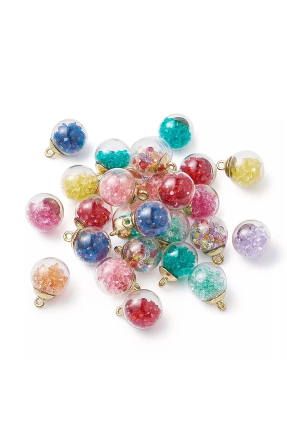 100pcs Colorful Glass Ball Pendants Rhinestone Smooth Mini Charms Craft 21x15mm