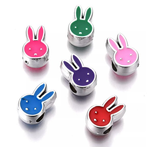U8MO 100pcs Cute Rabbit Animal Acrylic Enamel Large Hole Beads Loose Spacer 15x10mm