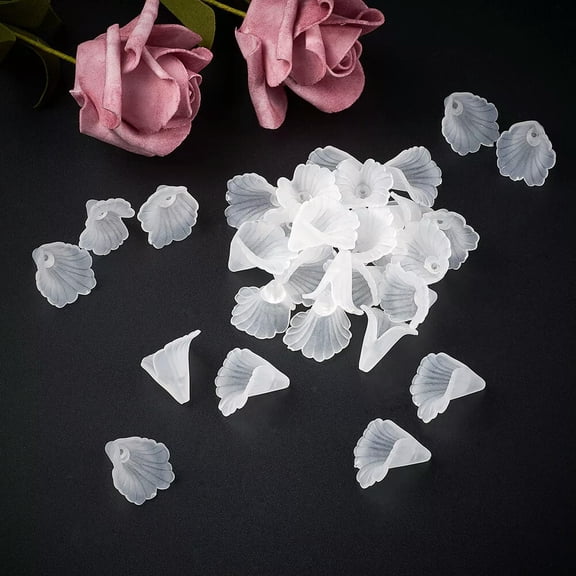 U8MO 100pcs Frosted Acrylic Flower Beads Clear Transparent Matte Loos Bead Caps 20mm