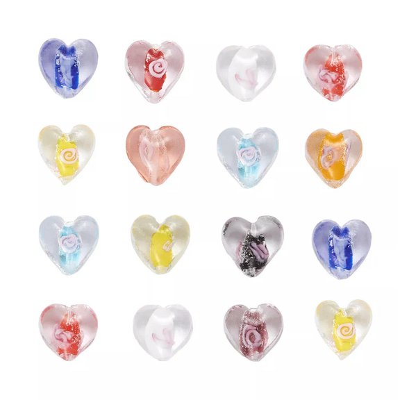 U8MO 100pcs Handmade Luminous Inner Flower Lampwork Beads Heart Smooth Charms 15~16mm