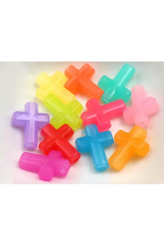 100pcs Mixed Jelly Color Acrylic Various Shape Heart Flower Charm Beads Crafts-Cross 16X12mm