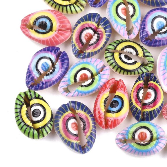 U8MO 100pcs Printed Cowrie Shell Beads Undrilled Seashell Loose Spacer Beads 20~25mm