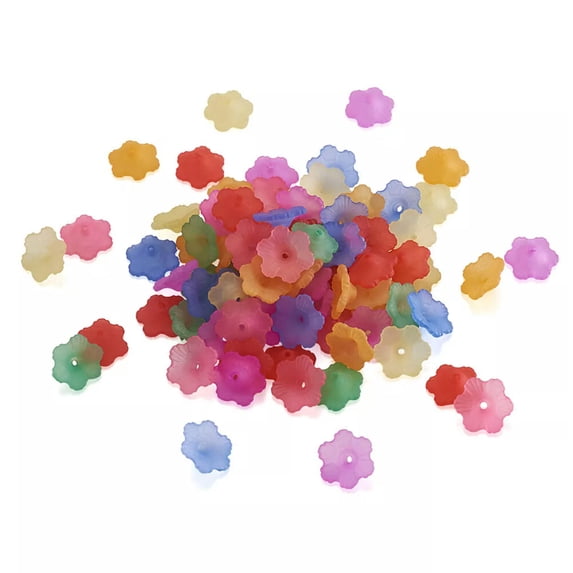 U8MO 100pcs Random Acrylic 3D Flower Beads Frosted Matte Loose Bead Caps Beading 12mm