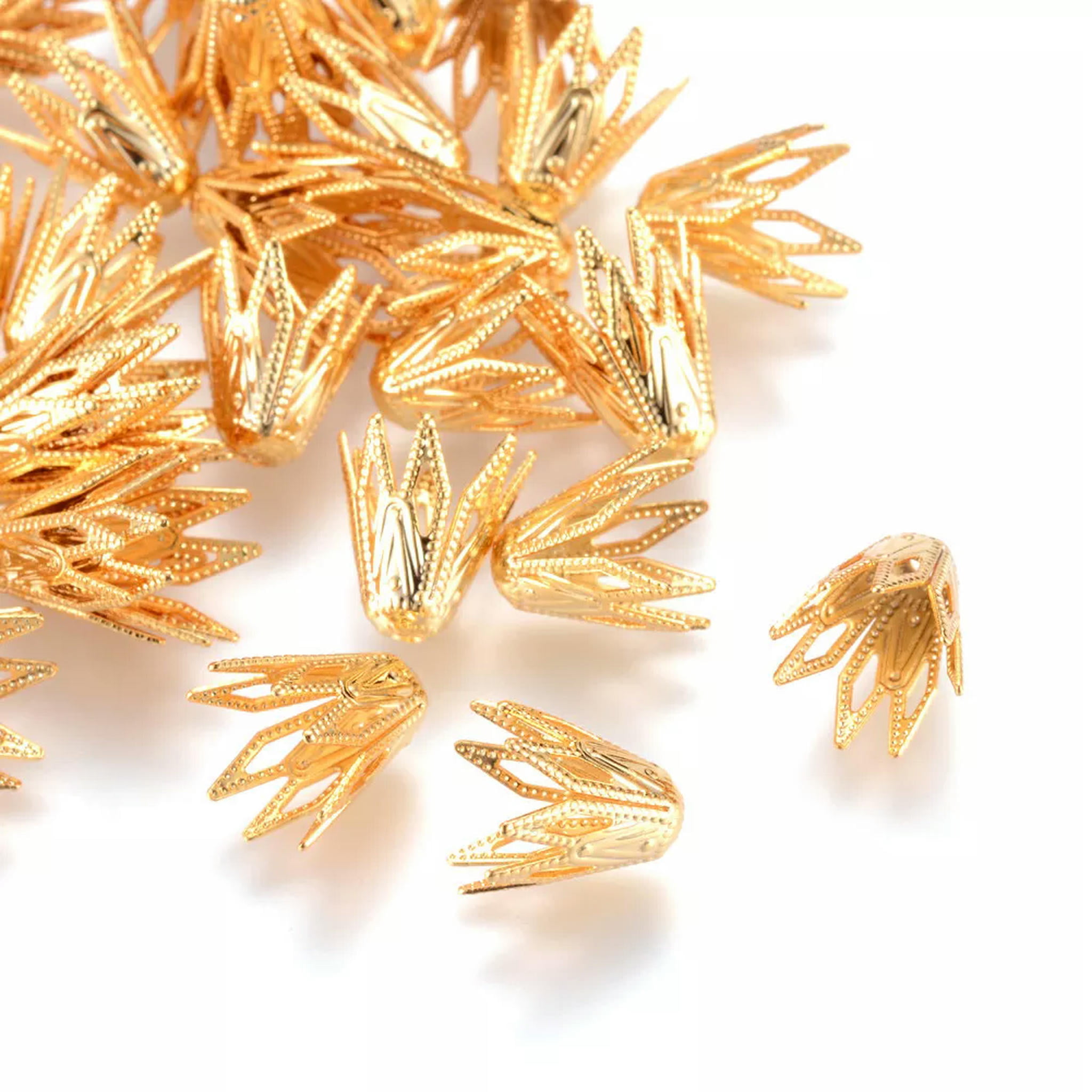 U8MO 100pcs Real Gold-Filled Brass Bead Caps Rhombus 8-Petal Jewelry Findings 9x8mm
