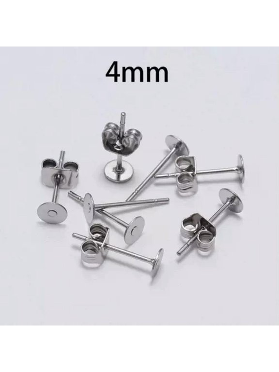 100pcs Stainless Steel Flat Earring Post & Ear Safety Back Stopper Set 3~12mm-4mm