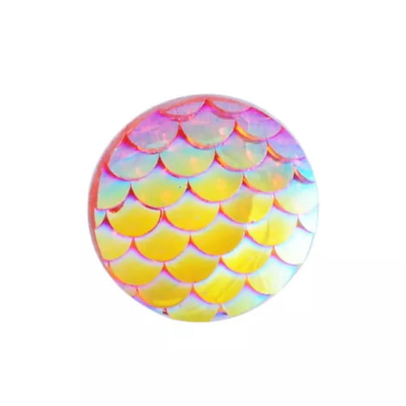 U8MO 100pcs Unique Flatback Resin Cabochons Round Mermaid Fish Scale Cameo Cabs 12mm-Yellow