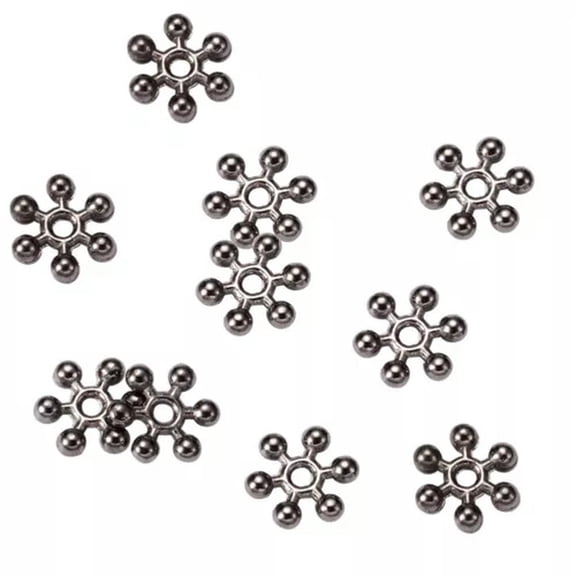 U8MO 100pcs Zinc Alloy Snowflake Metal Beads Flower Loose Spacers 8.5mm Pick Color-Gunmetal