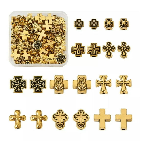 U8MO 100x Antique Golden 10 Style Cross Tibetan Style Zinc Alloy Beads Jewelry Making