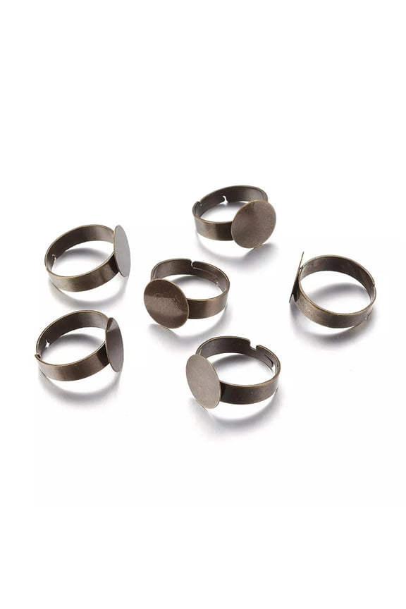 100x Brass Adjustable Ring Blanks Round Glue Pad Antique Bronze Nickel Free 18mm