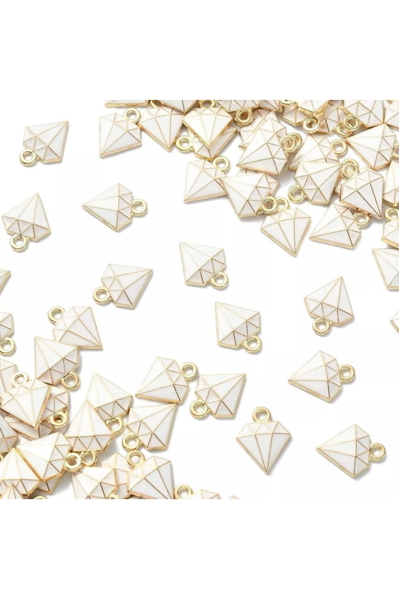 100x Enamel White Diamond Shape Charms Pendants for Jewelry Making DIY Craft