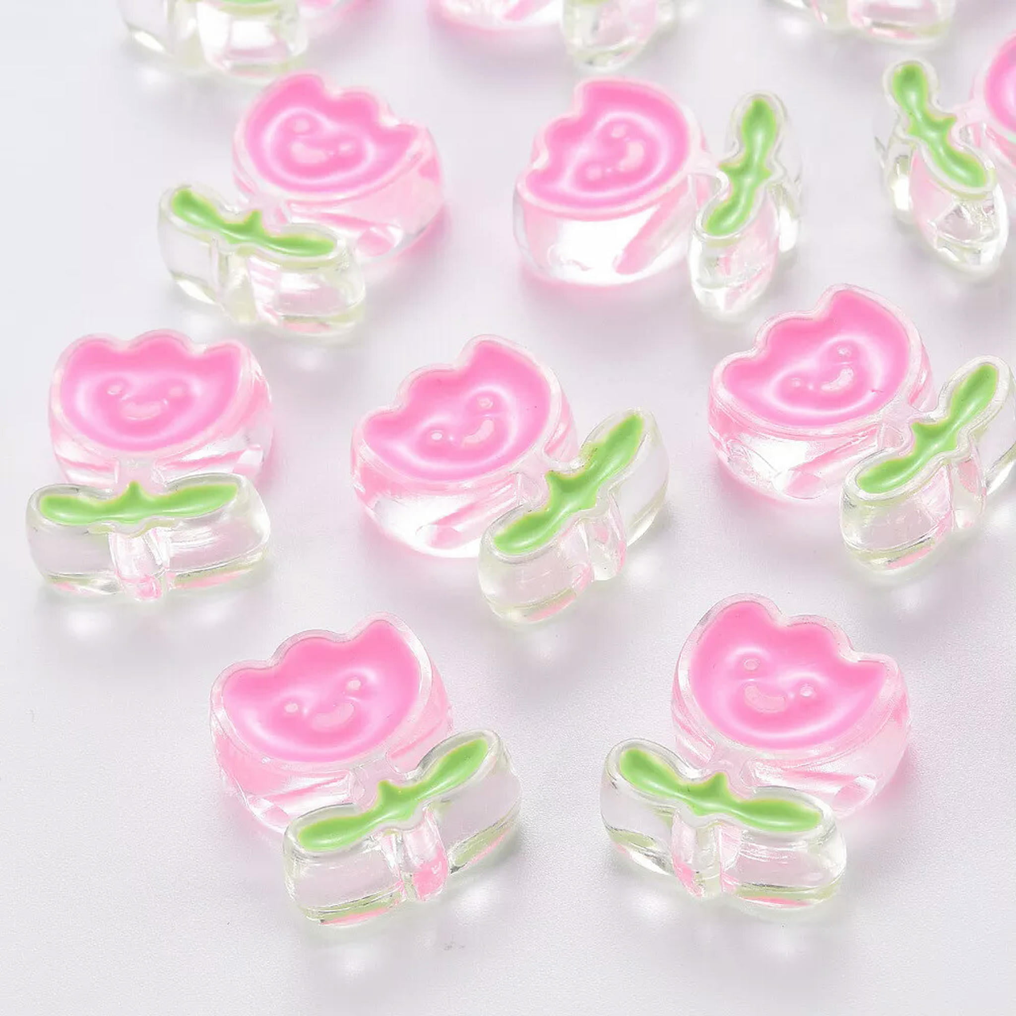 U8MO 100x Pink Flower Transparent Acrylic Beads for Hair Ornament Jewelry Making
